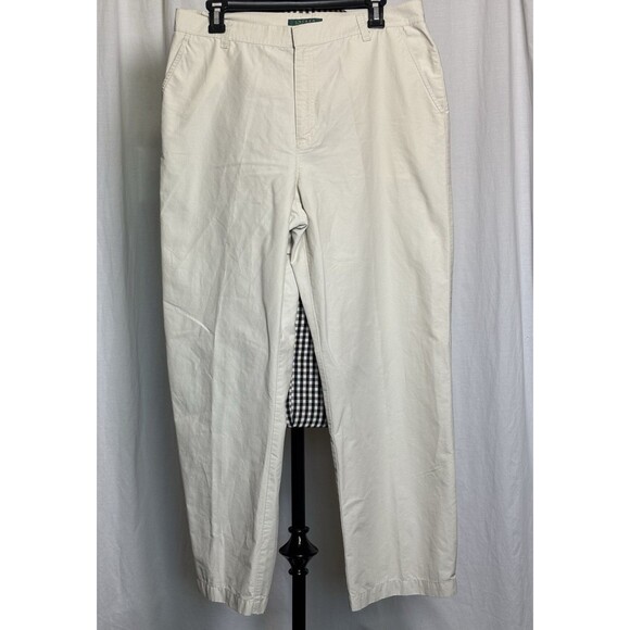 Lauren Ralph Lauren Utility Pants Women 12 Khaki Ripstop Adjustable Snap Ankle - Picture 1 of 7